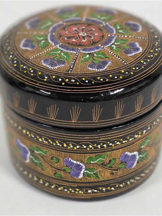 Source Unknown Other - Vintage Round Trinket Lacquerware Box, Glossy Black Finish, Made In Thailand